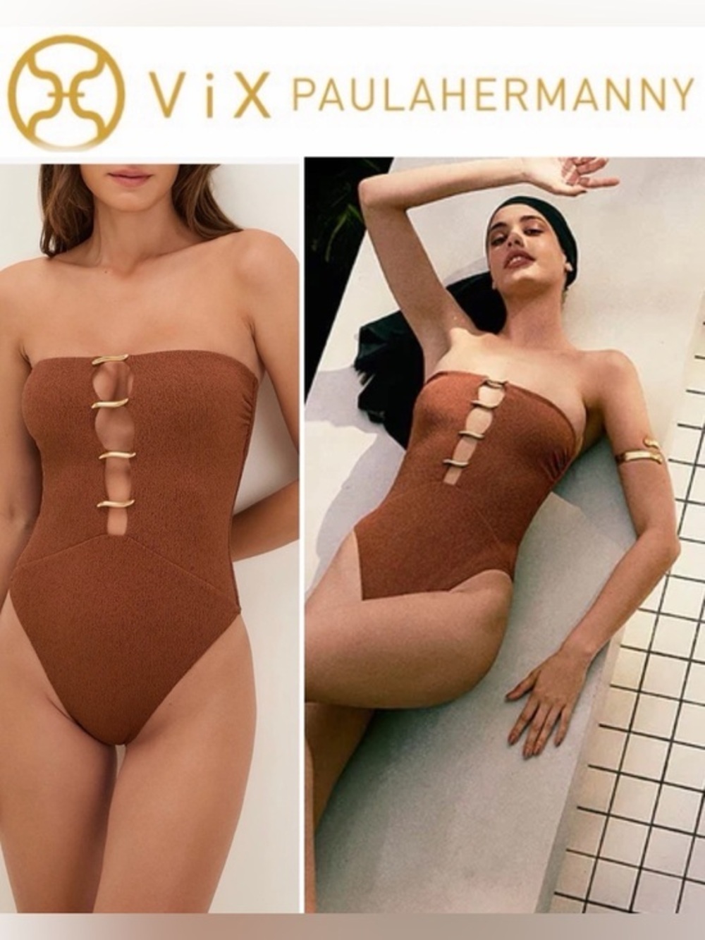 ViX Paula Hermanny Firenze Judy Strapless Brown One-Piece Swimsuit Sz M NWT 298$